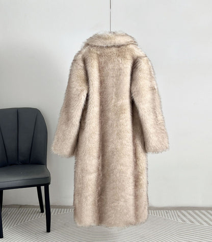 Women's Long Faux Fur Coat – Winter & Autumn Oversized Blazer Collar Jacket