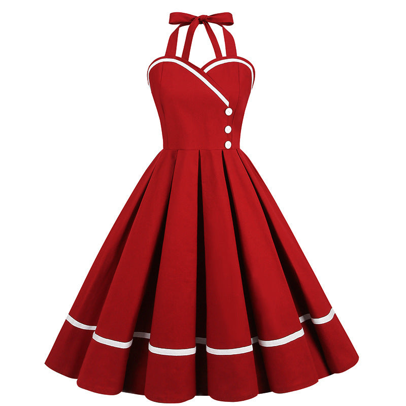 Vintage Sleeveless Halter Dresses-Dresses-Wine Red-S-Free Shipping at meselling99