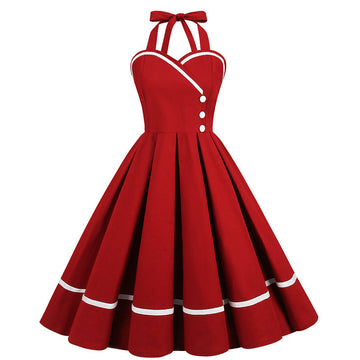 Vintage Sleeveless Halter Dresses-Dresses-Wine Red-S-Free Shipping at meselling99