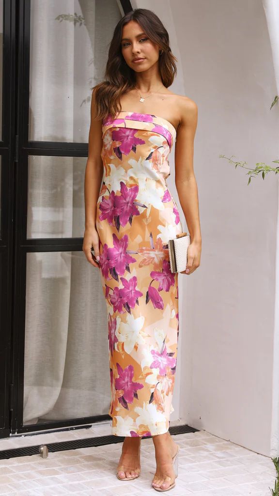 Elegant Satin Bandage Backless Tube Dress with Floral Print