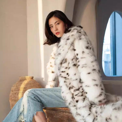 Women's Long Leopard Print Fur Coat