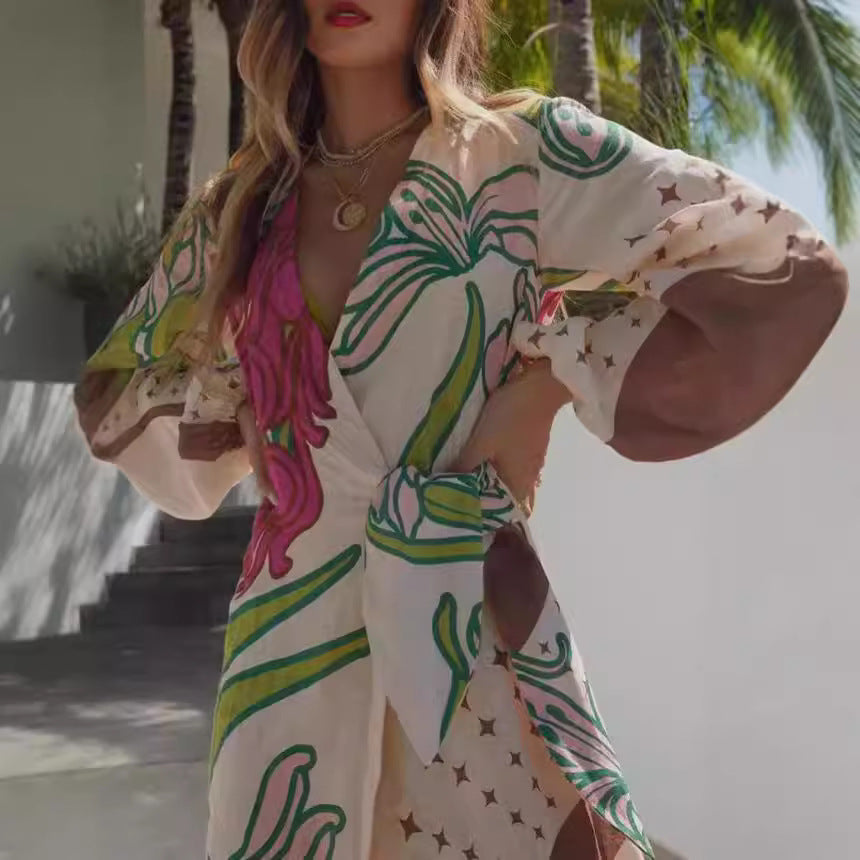 Women's Long Sleeve Printed Vacation Dress