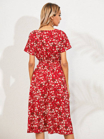 Women's Summer Floral Print Short Sleeve Dress