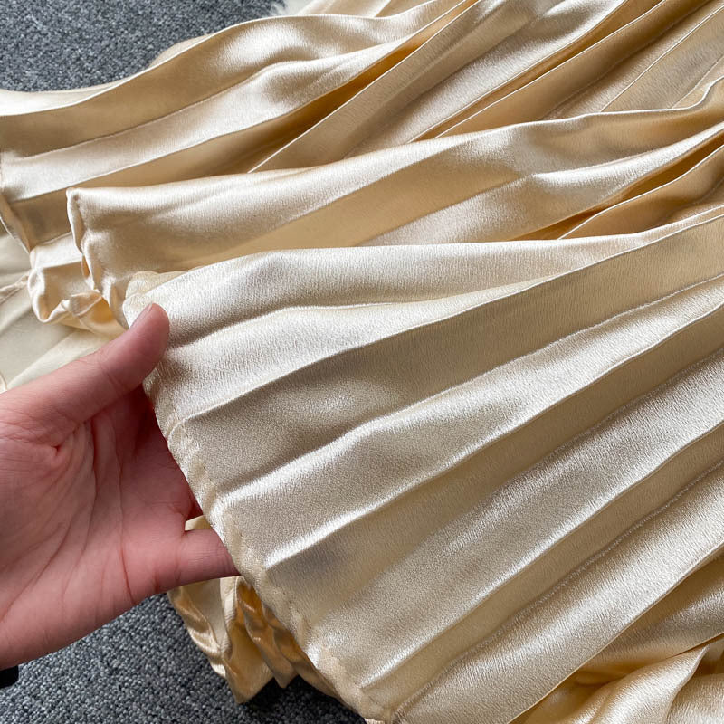 Luxury Heavy-Duty Pleated Midi A-Line Skirt