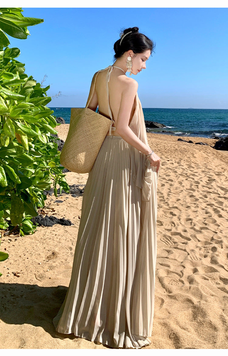 Sexy Backless Maxi Dress-Ivory-S-Free Shipping Leatheretro