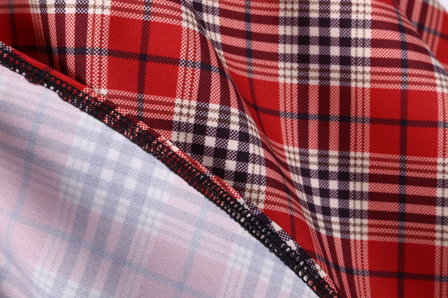 Retro Plaid Short Sleeve Dress with Belt