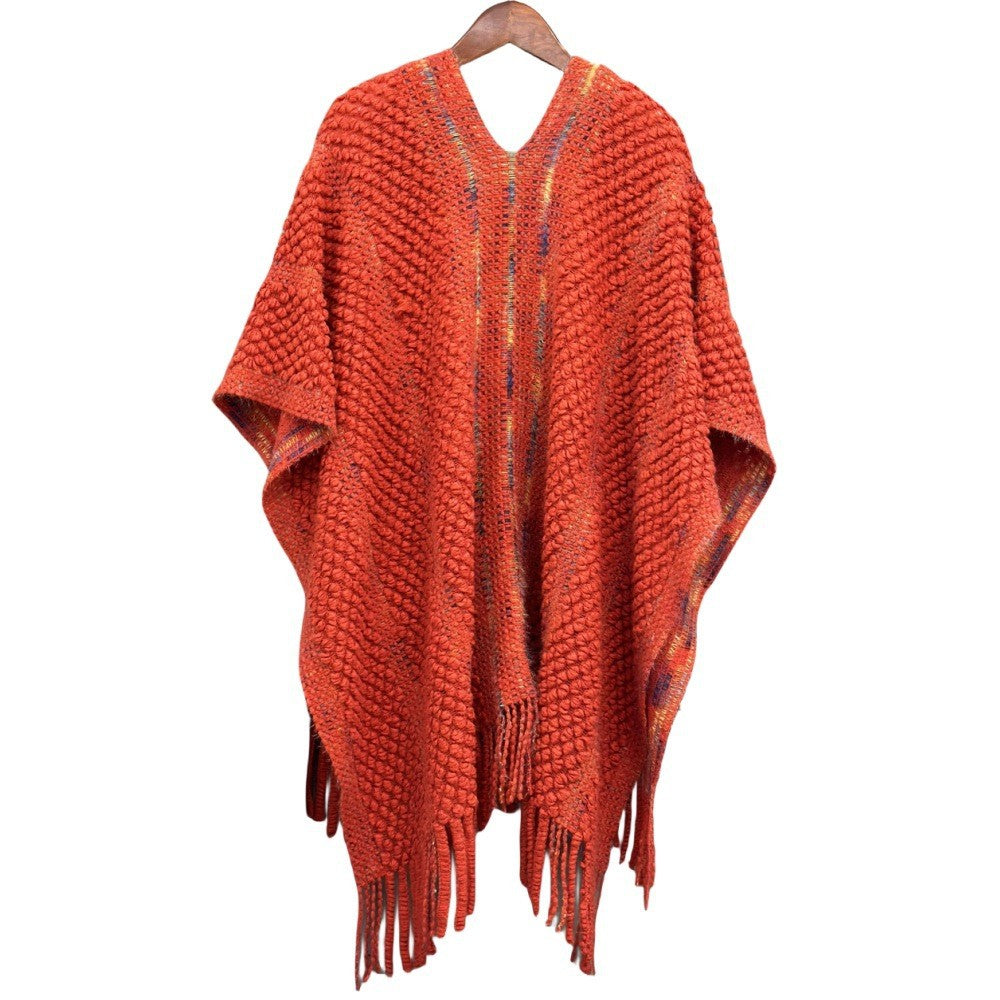 Colorful Popcorn Stitch Knit Shawl