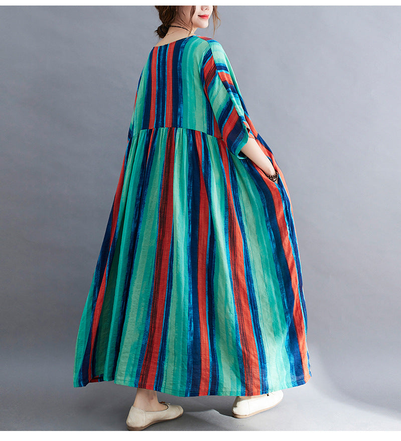 Summer Striped Women Long Cozy Dresses-The Same as picture-One Size-Free Shipping at meselling99
