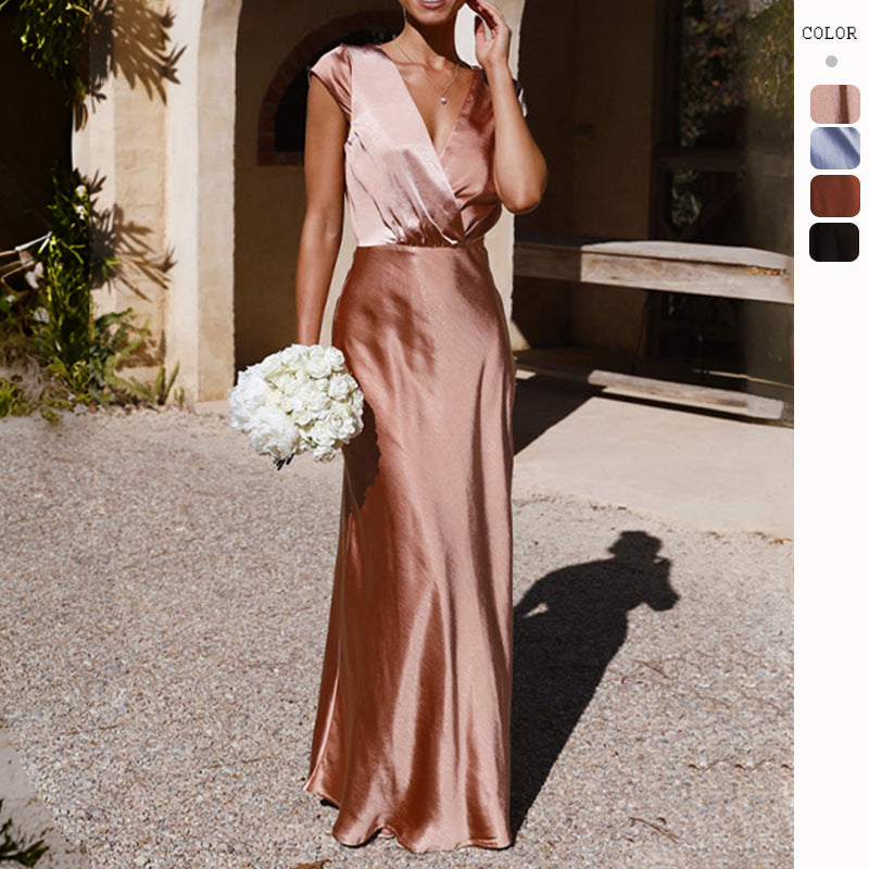 Satin Solid V-Neck Sexy Mermaid Party Dress