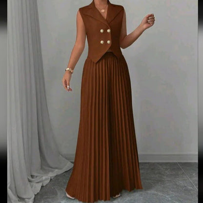 Women's Fashion Vest & Pleated Skirt Pants Set – Trendy Two-Piece Outfit
