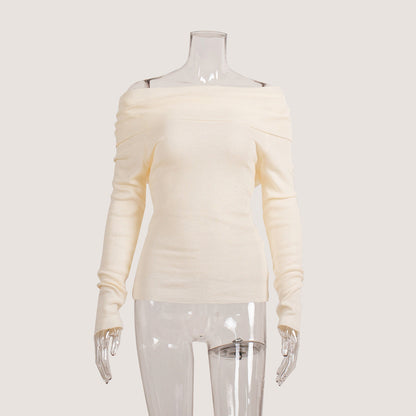 Sexy Off The Shoulder Long Sleeves Knitted Shirts