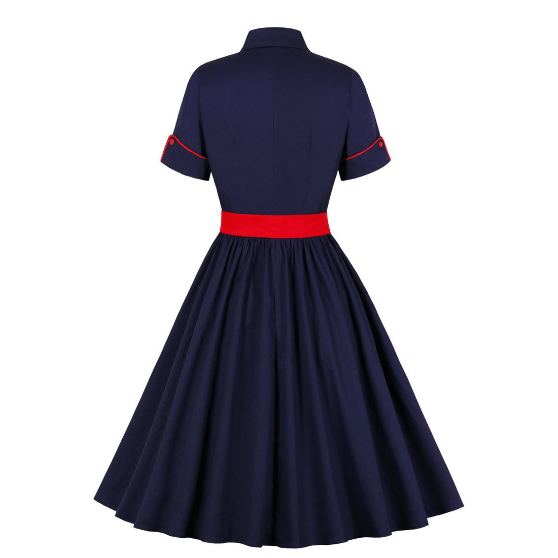Vintage Short Sleeves Shirt Dark Blue Women Dresses-Vintage Dresses-Dark Blue-S-Free Shipping at meselling99