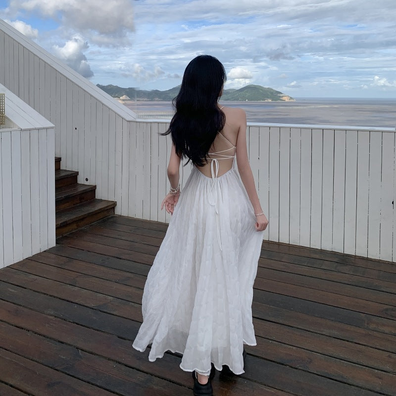 Summer Waves Blue Backless Maxi Dress