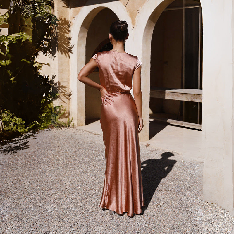 Satin Solid V-Neck Sexy Mermaid Party Dress