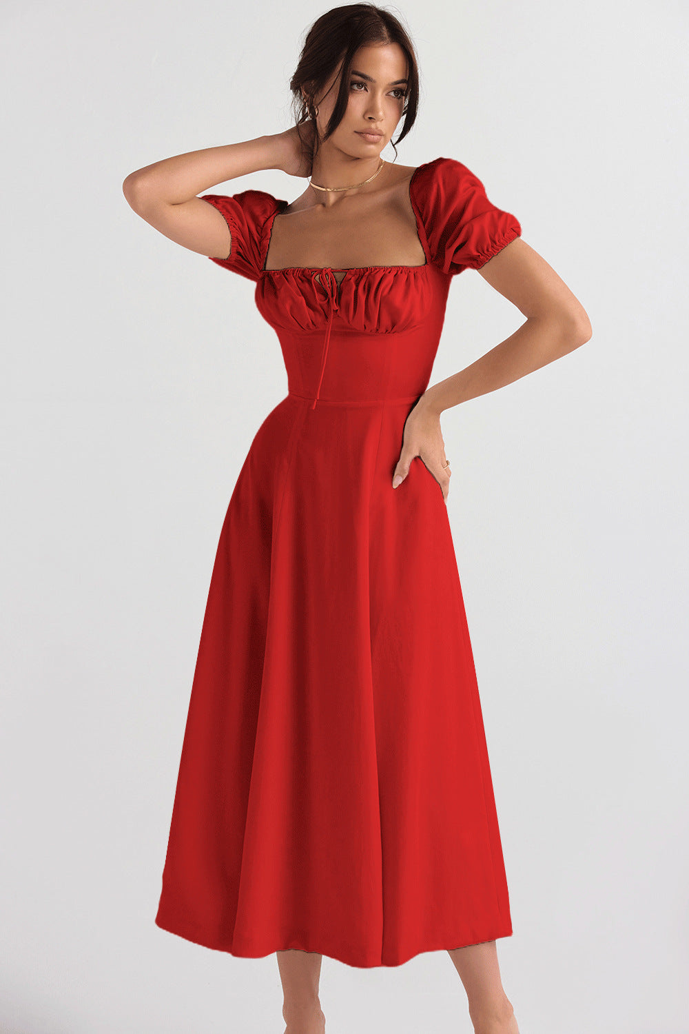 Women's Floral Wrap Slit Maxi Dress with Puff Sleeves