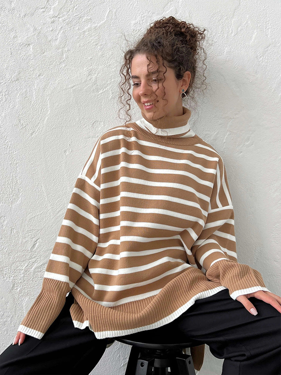 Women's Striped Turtleneck Sweater