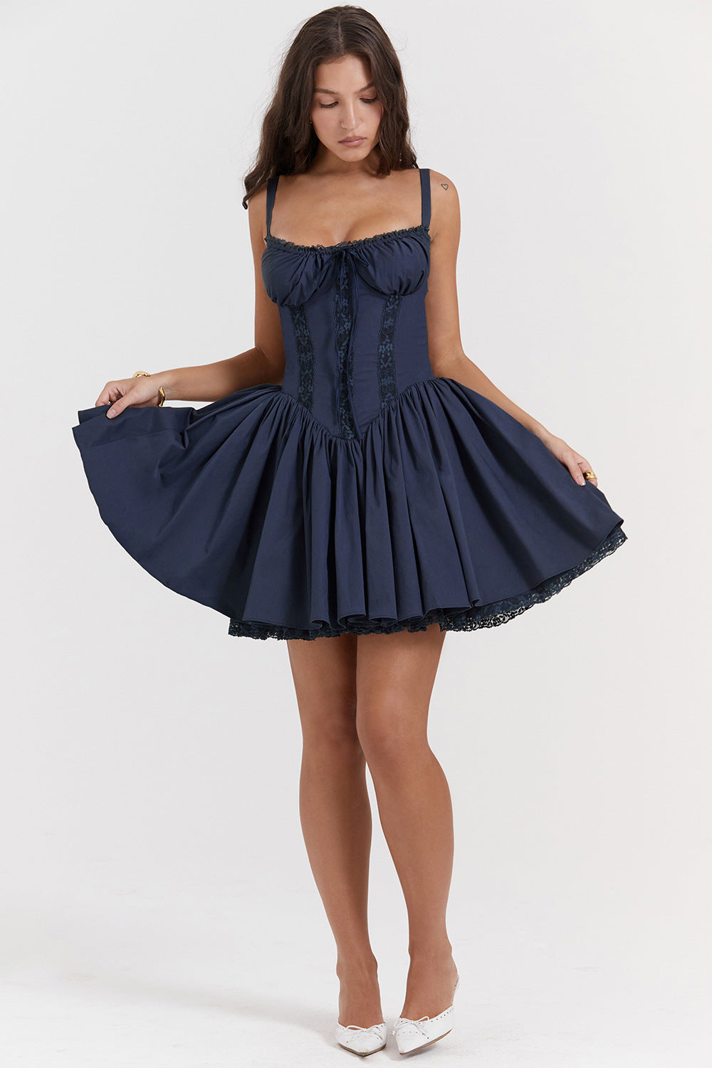 Women's Lace Panel Corset Belt Bodycon Mini Dress