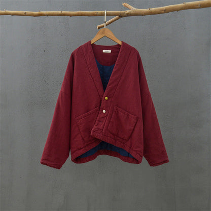 Vintage Linen Short Women Winter Outerwear