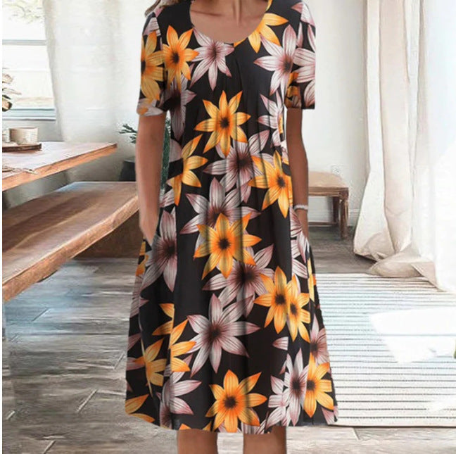 Plus Size Women's Floral Print Short Sleeve Dress