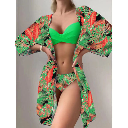 Women's 3-Piece Mesh Long Sleeve Cover-Up – Beach Bikini Set
