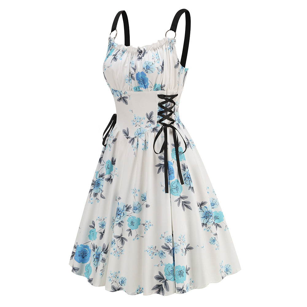 legant Floral Print O-Ring Strap Slimming Party Dress