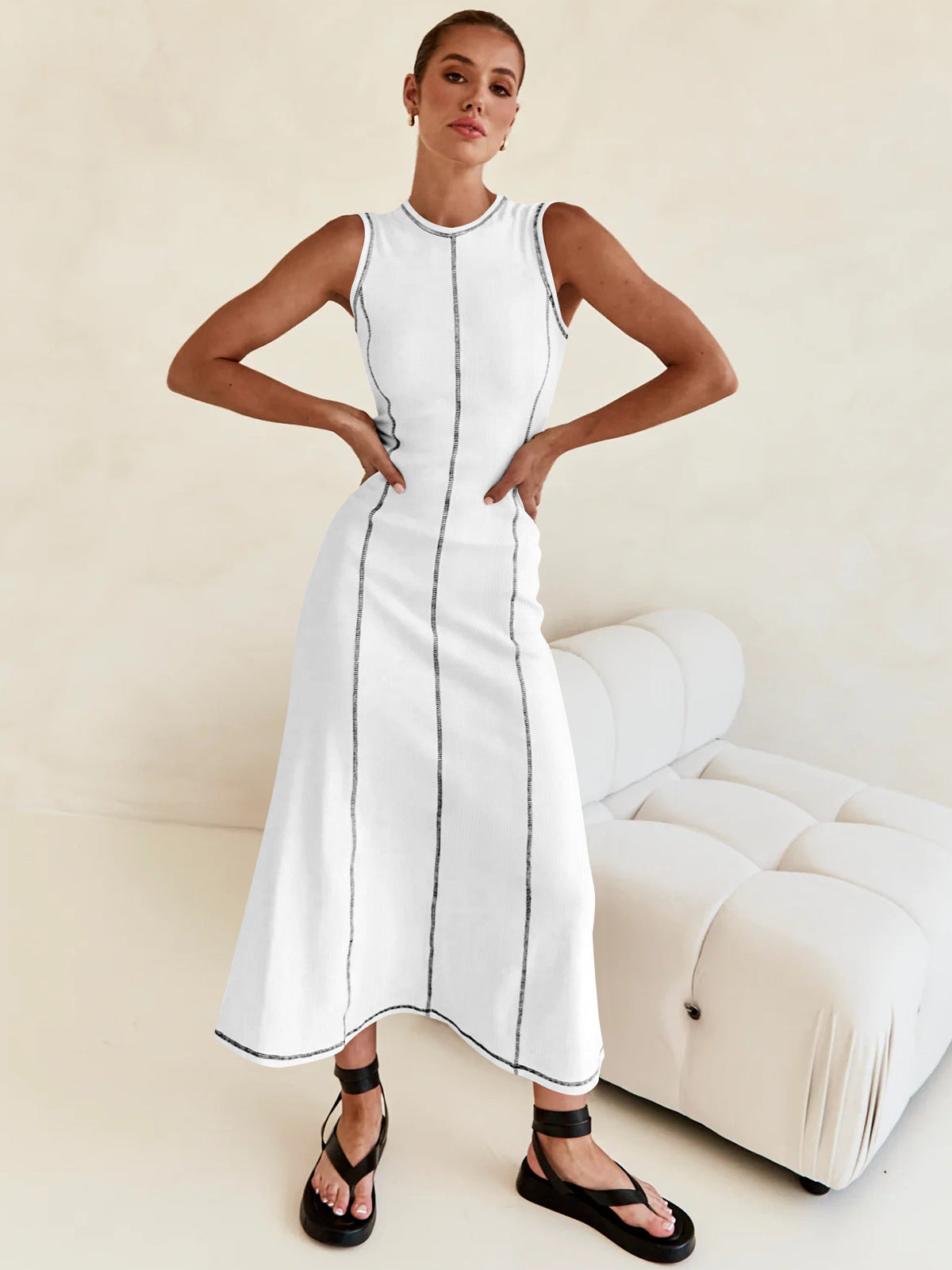 Designed Vintage Knitted Sleeveless Long Dresses