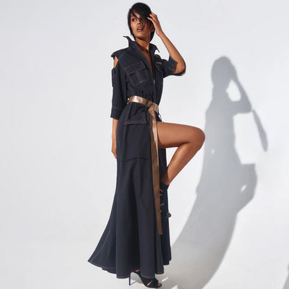 Designed Women's Stylish Off-Shoulder Utility Dress with Belt
