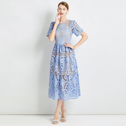Elegant Slimming Waist with Hollow-Out Lace & Contrast  Dresses
