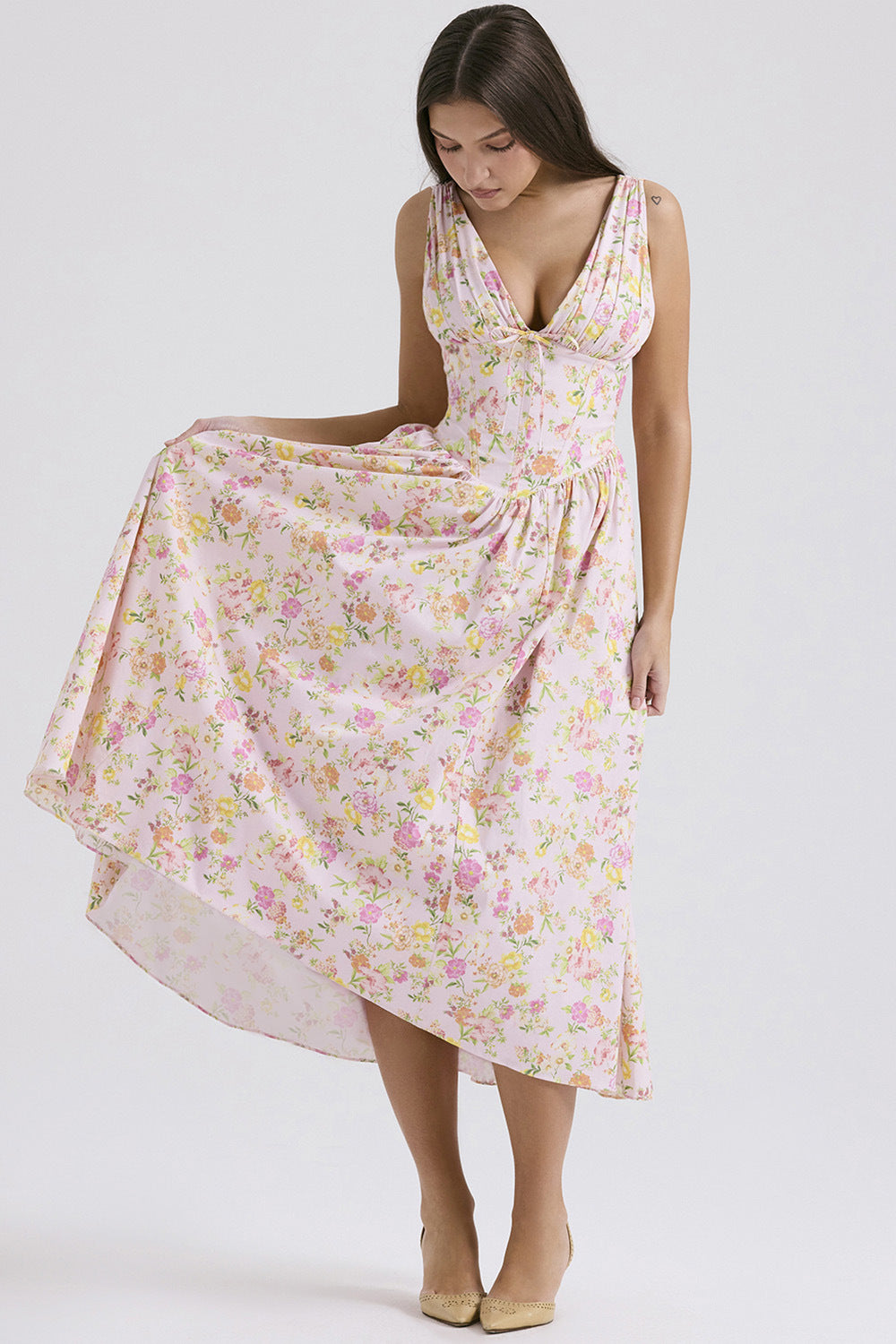 Elegant V-Neck Print Maxi Dress