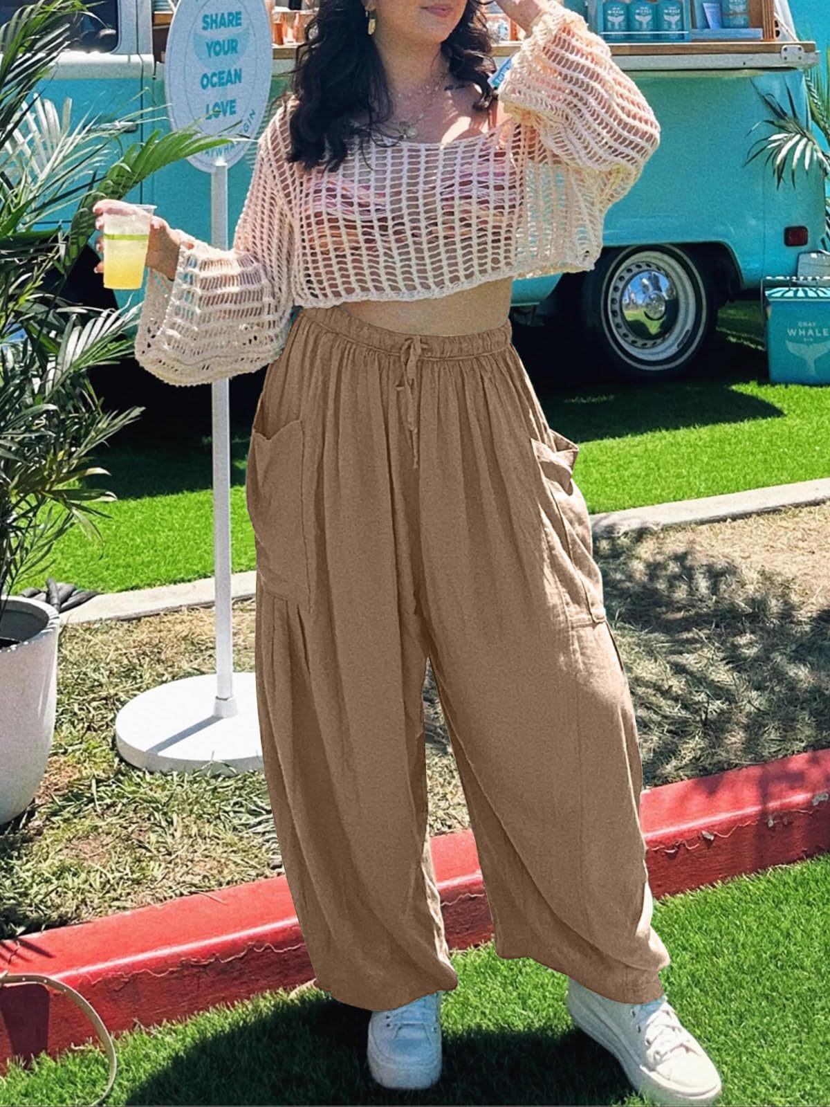 High-Waisted Wide-Leg Pants with Elastic Waist