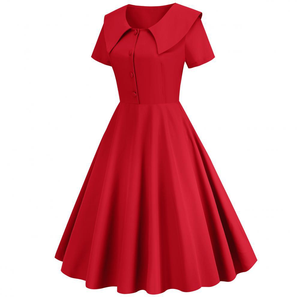 Women's Summer Party Dress with Notch Lapel and Flared Hem