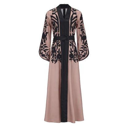Floral Print Wrap Waist A-Line Flared Sleeve V-Neck Maxi Dress