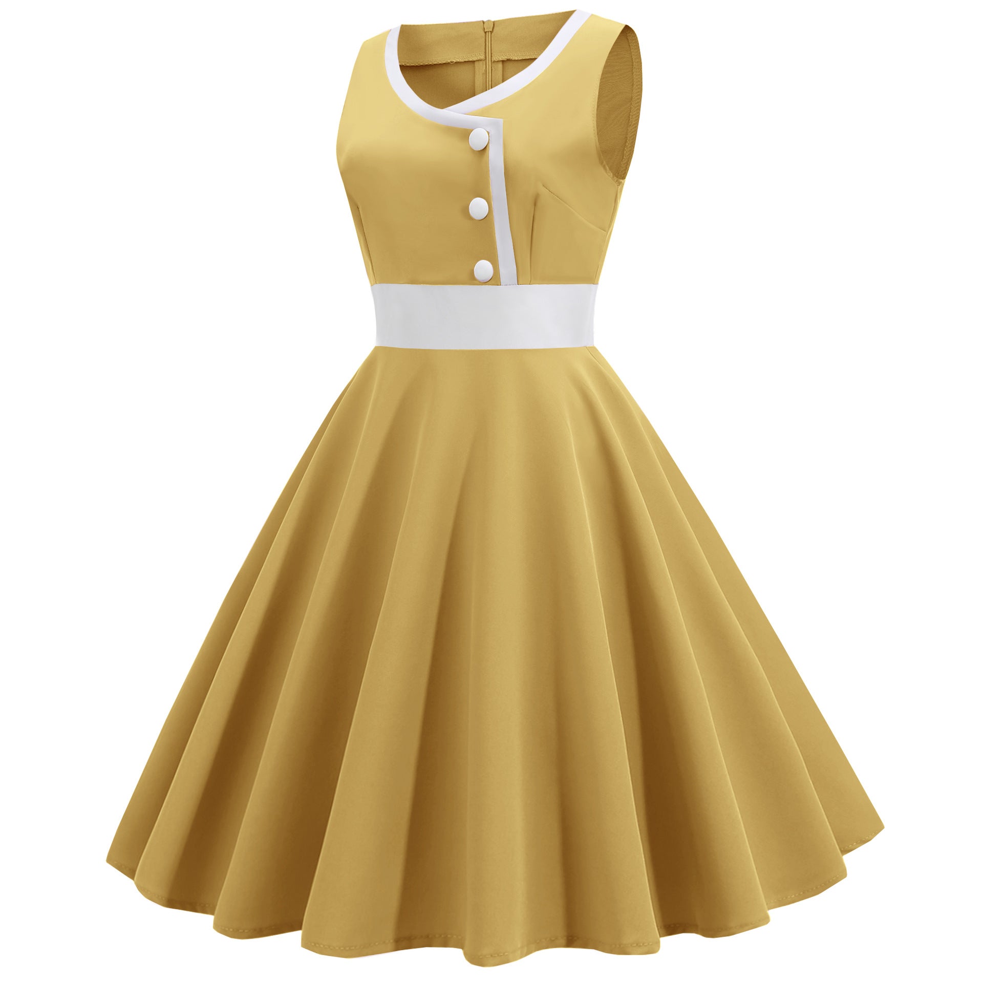 Elegant Sleeveless Dress: Retro A-Line Shift Dress with Round Neckline