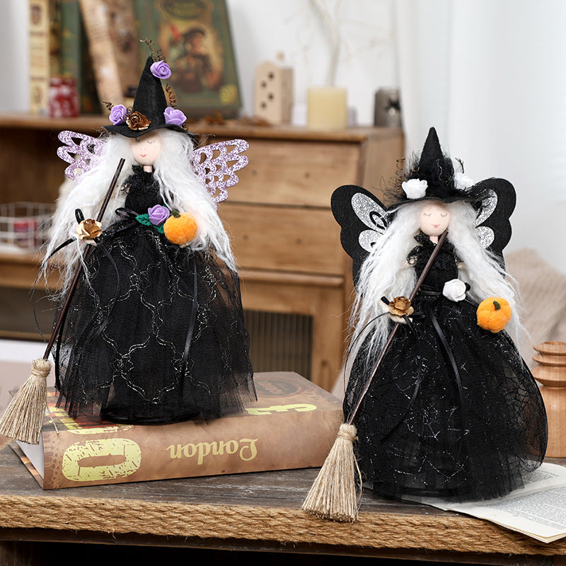 Halloween Decorations - Butterfly Witch Broom Doll Ornament