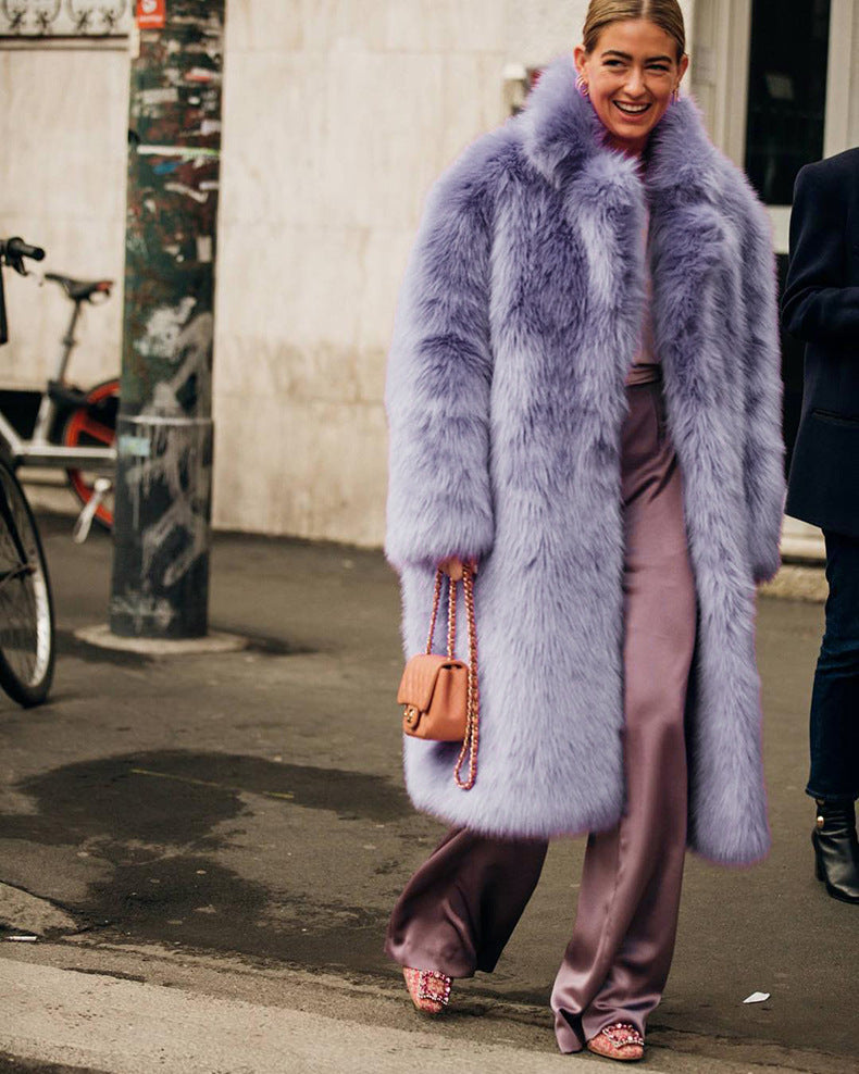 Faux Fur Coat – Trendy Streetwear Winter Jacket with Thick Plush Collar