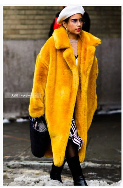 Long Plush Rabbit Hair & Mink Fur-Like Coat
