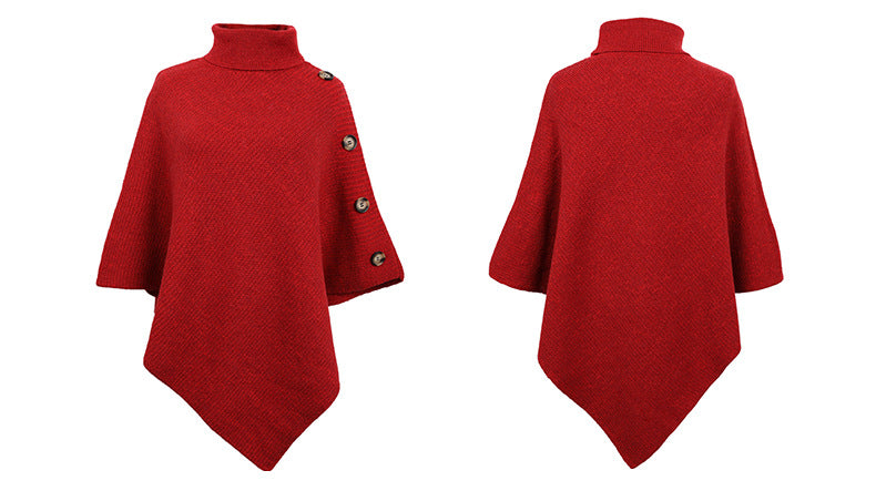 High-Neck Cape Sweater – Solid Color Knit Poncho Cross-Border Pullover