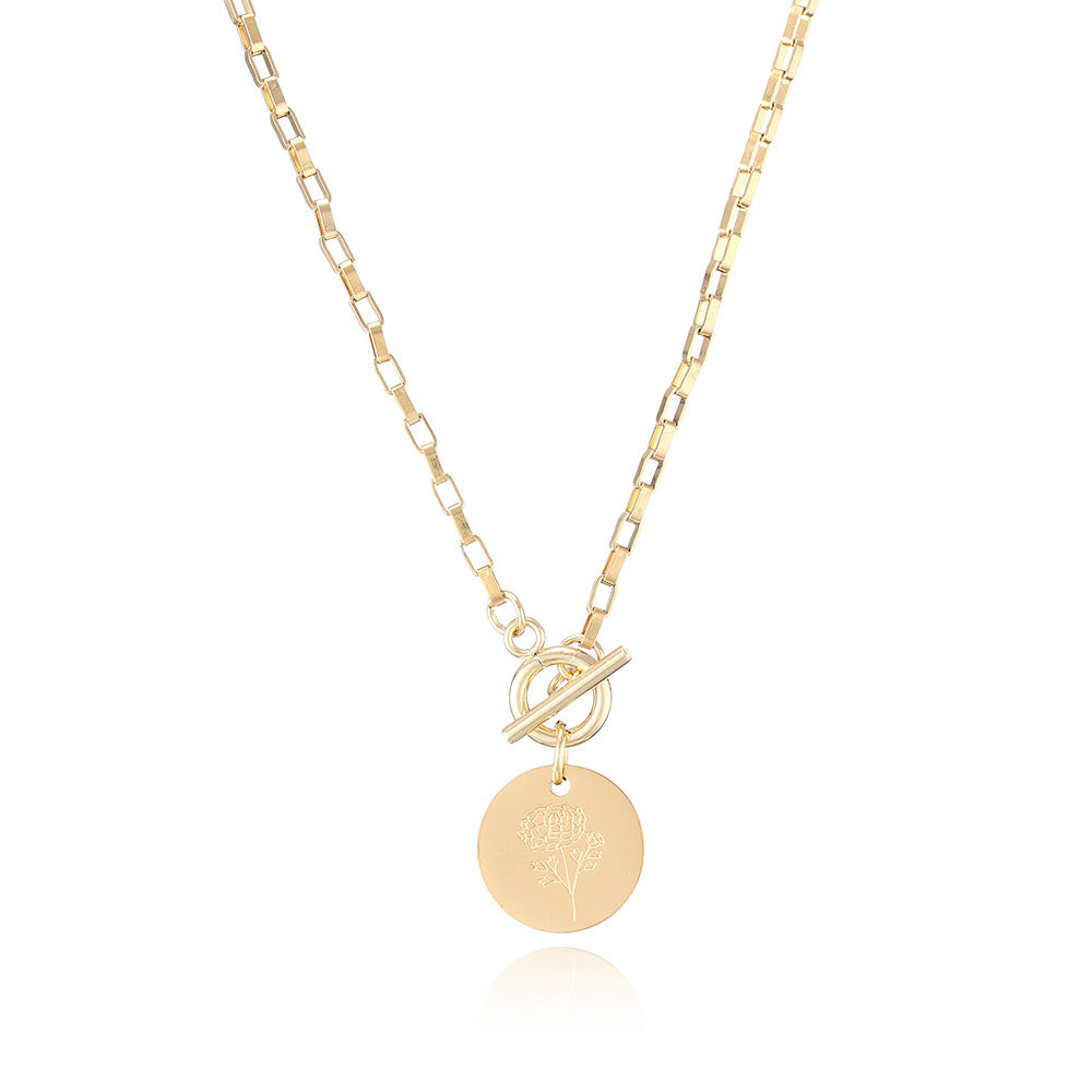 Designed Month Flowers Birthday Gifts Round Pendant Necklaces