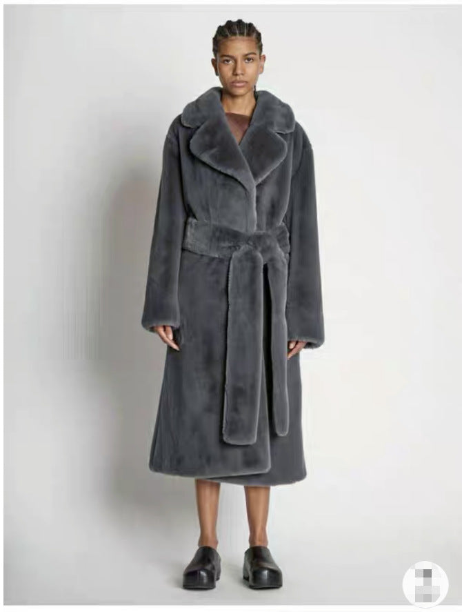 Long Plush Rabbit Hair & Mink Fur-Like Coat