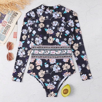 Women Long Sleeves Floral Print Surf Wear