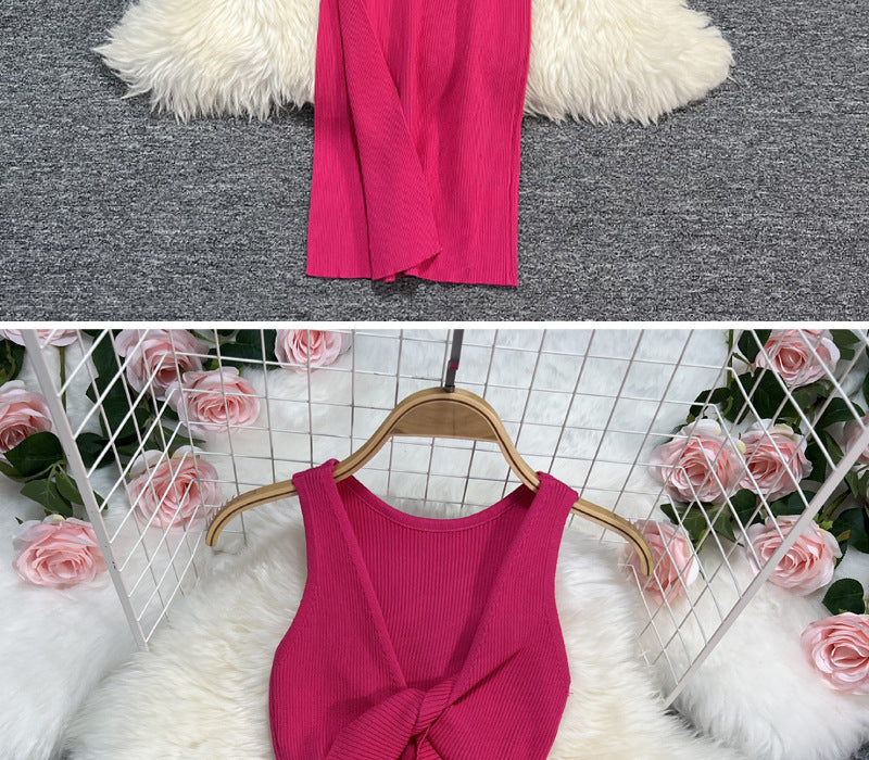 Sexy Summer Twist Designed Knitted Tank Top Elastic Dresses