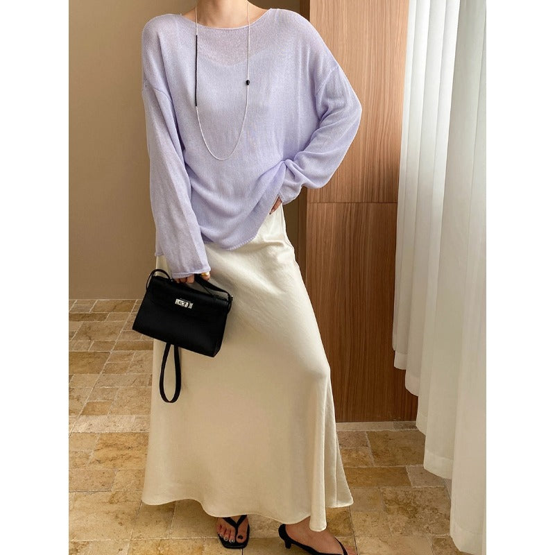Linen-Blend Relaxed Knit Shirt Blouses