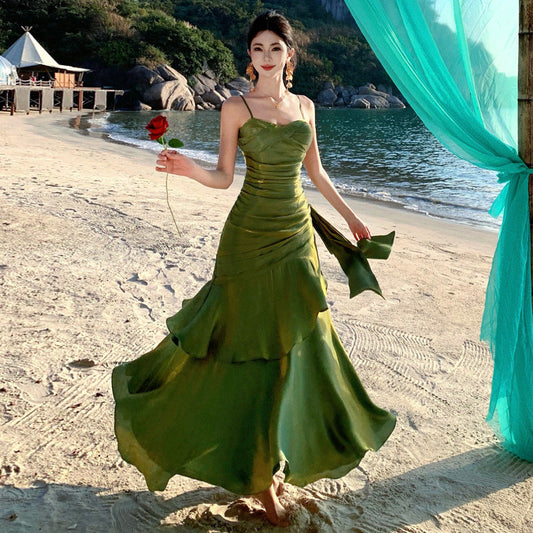 Elegant High-Neck Halter Gown with Layered Ruffle Hem, Birthday & Cocktail Party Evening Dress