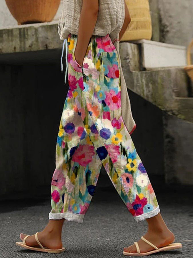 3D Large Print Minimalist Rolled Hem Casual Pants