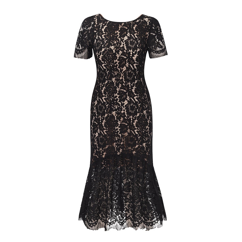 Sexy Backless Elegant Lace Dresses for Women-Black-S-Free Shipping at meselling99