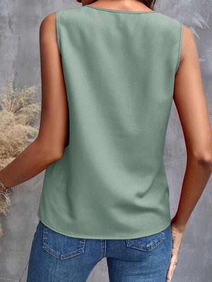 Casual V Neck Ruffled Sleeveless Summer Tops
