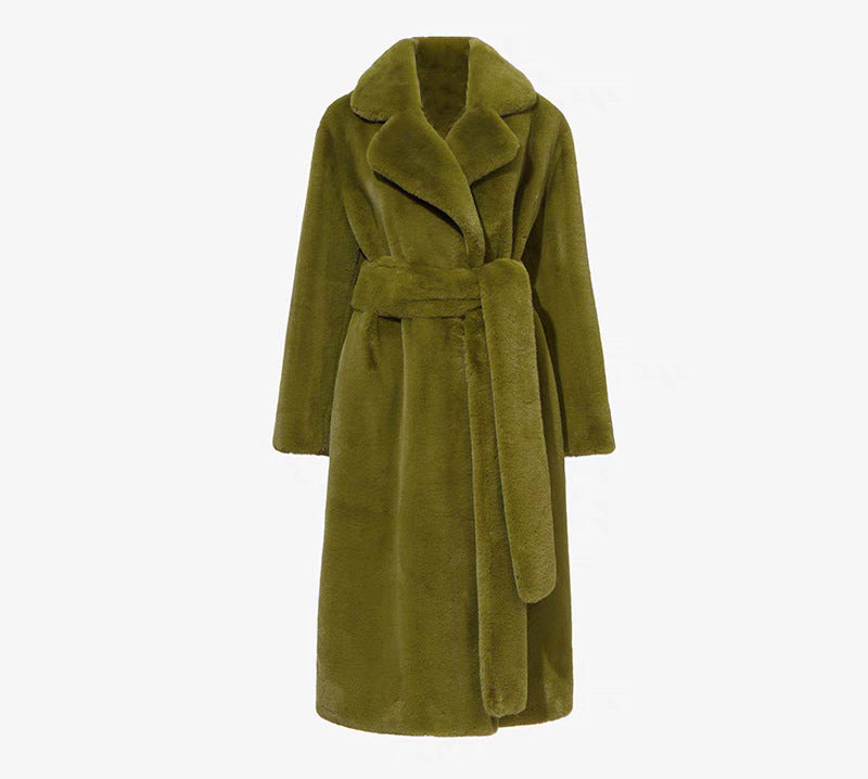 Long Plush Rabbit Hair & Mink Fur-Like Coat