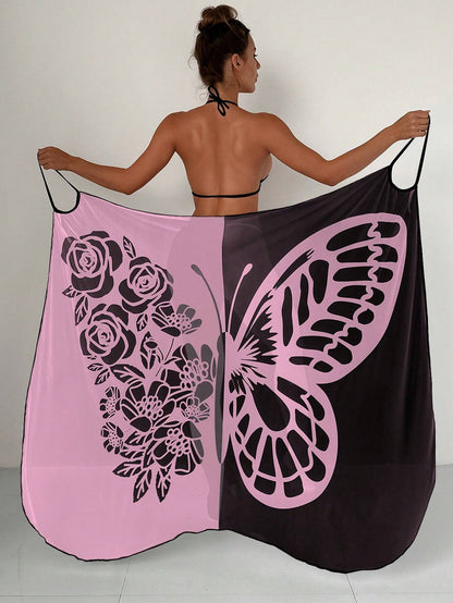 Summer Butterfly Print Beach Cover Ups