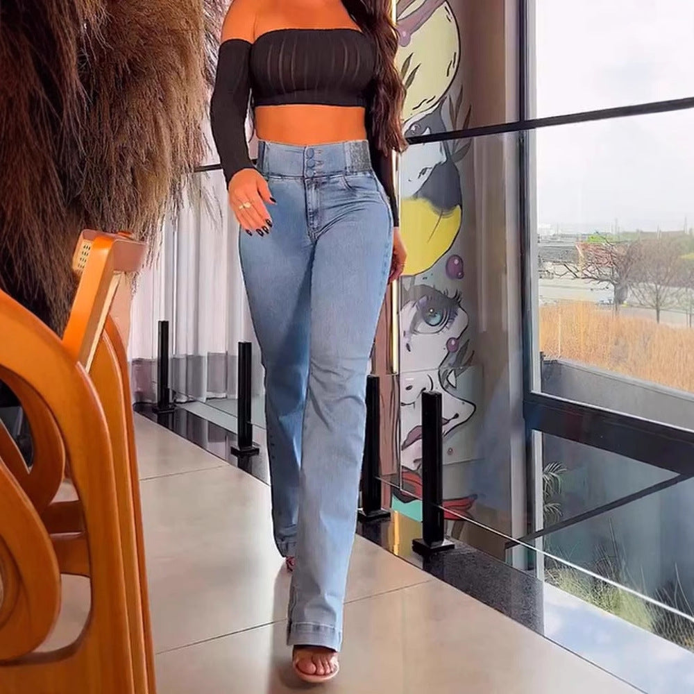 High Waist Stretch Wide Leg Jeans for Women