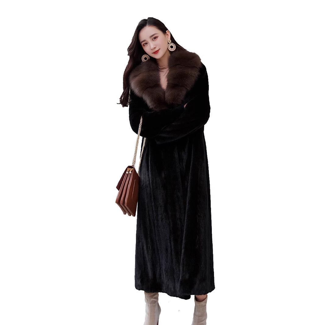 Women's Mink Fur Collar Faux Fur Coat